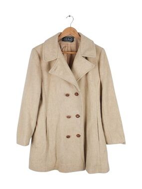 Ms. Freddi Wool Blend Peacoat‎ Women's L Beige Tan Double Breasted Made in USA
